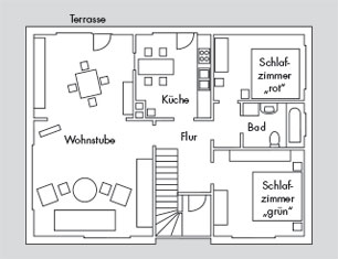 Der Grundriss der Erdgeschoss-Wohnung